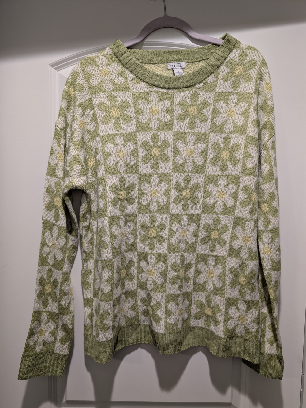 rue21 Green Floral Checker Knit Sweater